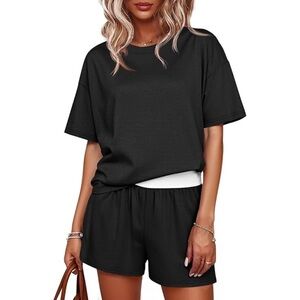 BTFBM Set Black Short Sleeve Shirt Shorts Two Piece Set Size Small Loungewear